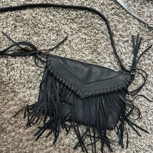 Black Fringe Leather Crossbody Bag